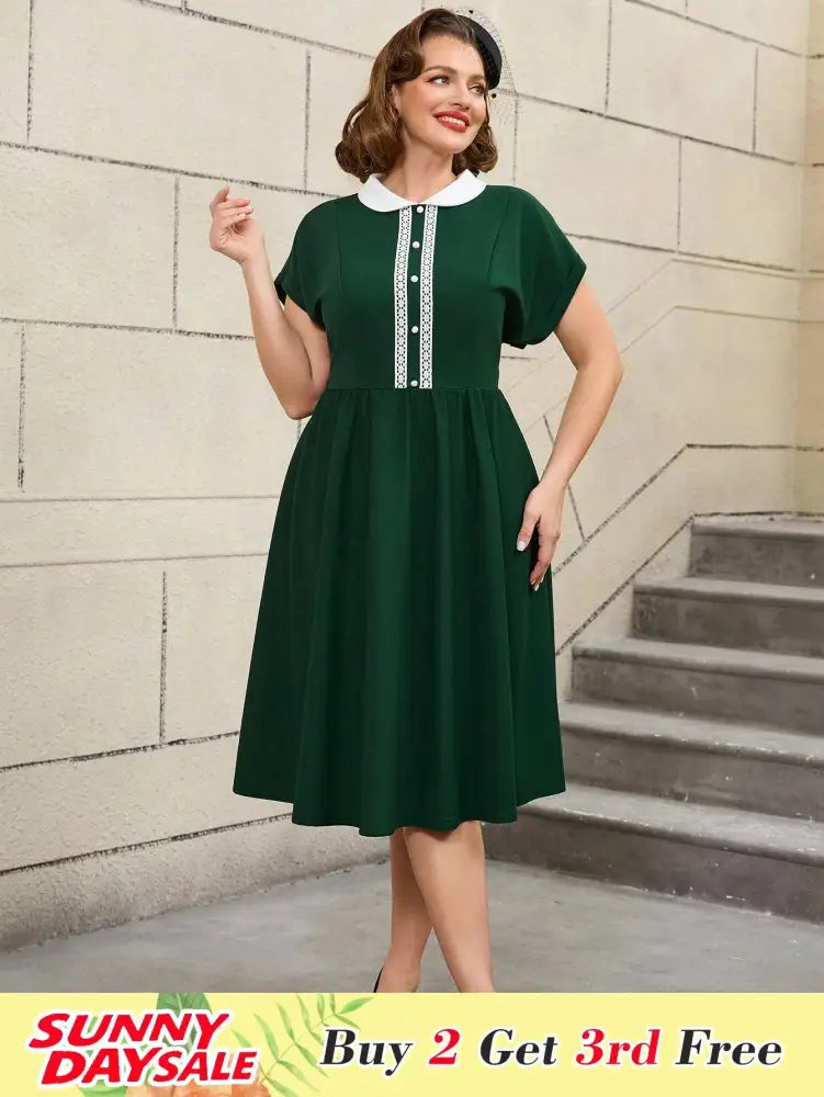 DRESS 50s Swing Dress Peter Pan Collar A Line Vintage Style