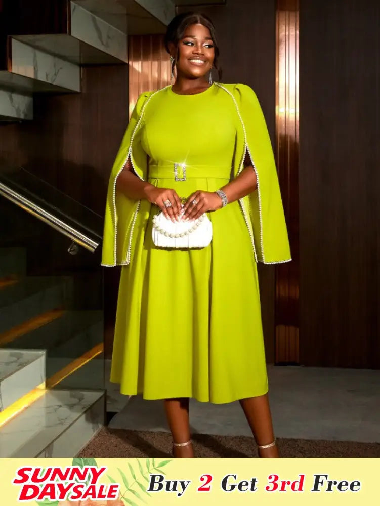 DRESS A Line Party Dress O Neck Cloak Sleeve Beading High Waist