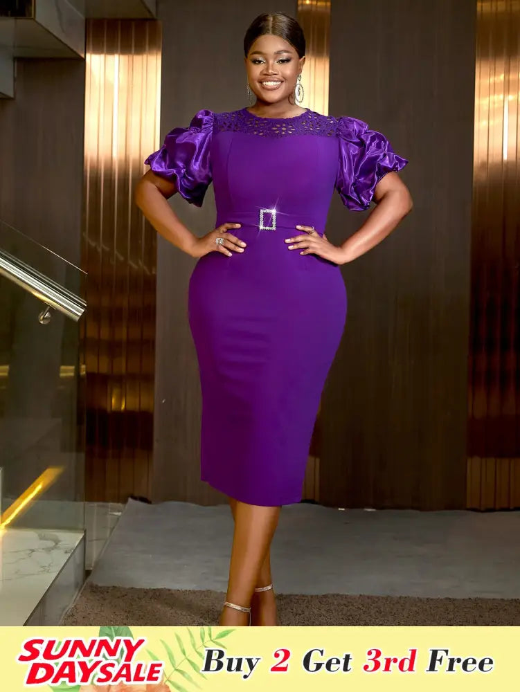 DRESS Beautiful Church Dresses Lace Short Sleeve Purple