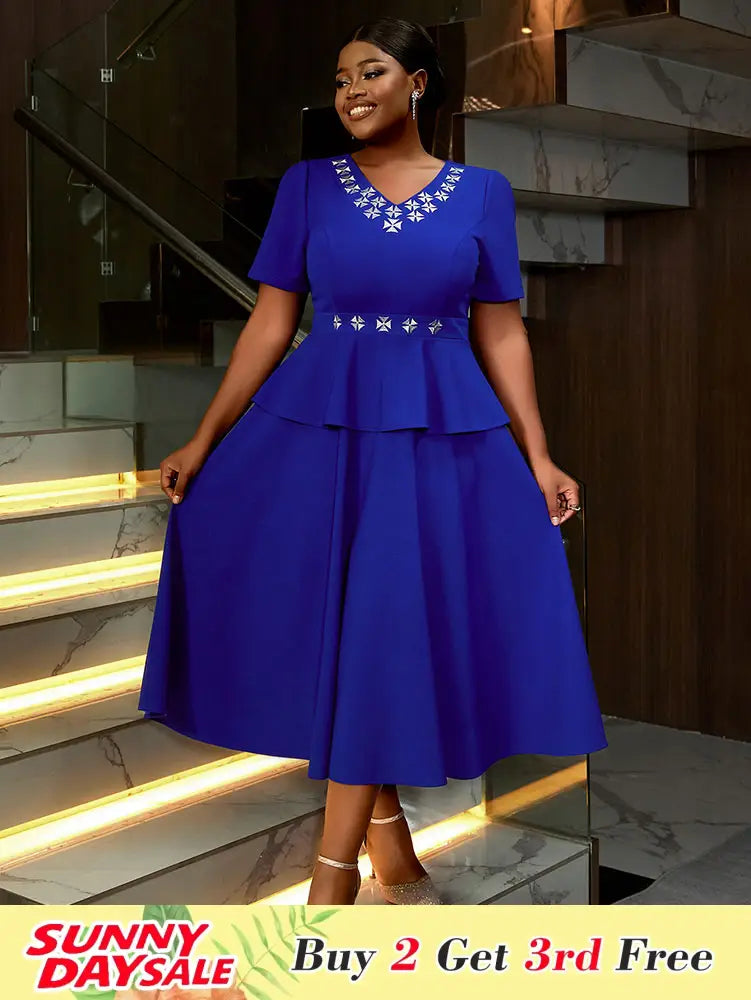 Blue Maternity Wedding Guest Dresses V Neck Short Sleeve