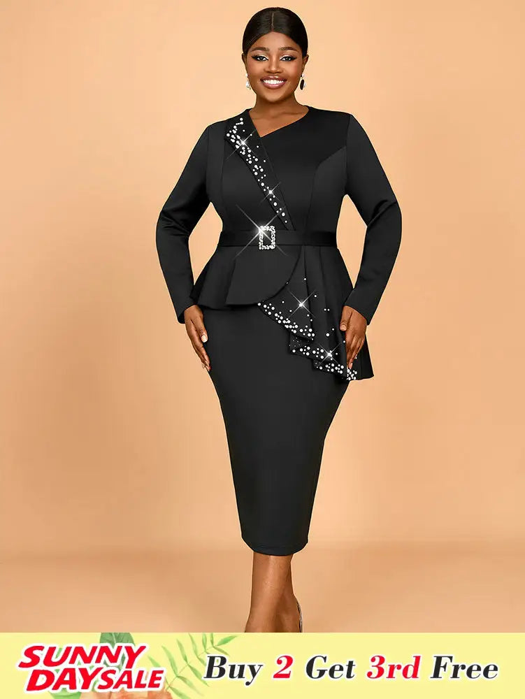 Elegant Business Casual Beaded Dress For Women Package Hip