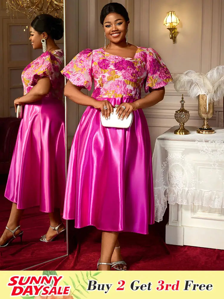 Elegant Jacquard A Line Wedding Guest Dress Puff Sleeve