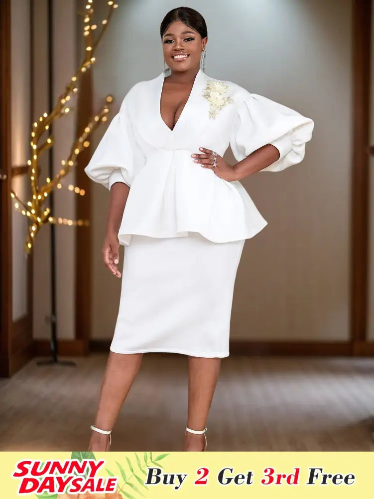 Elegant Sheath Dress for V Neck Lantern Three Quarter Sleeves