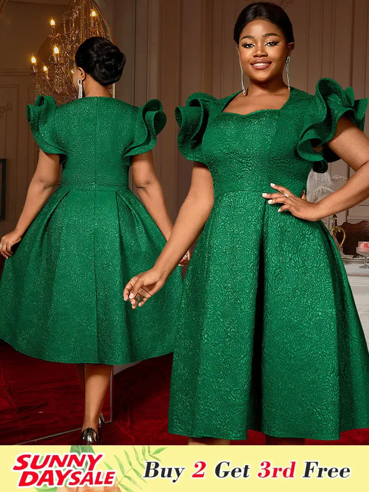 Elegant Wedding Guest Dresses Jacquard A Line 3D Ruffles
