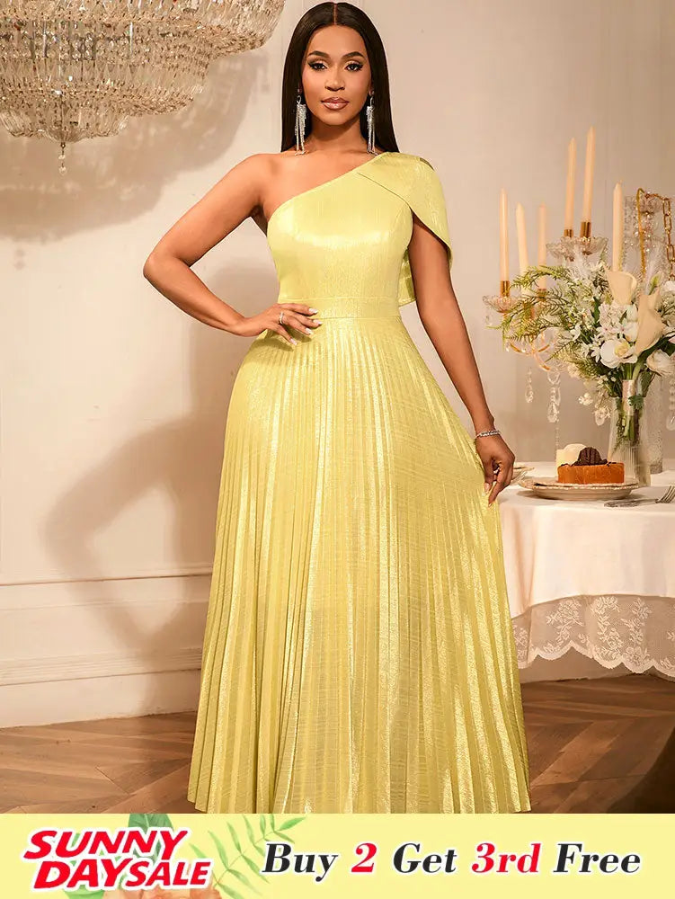 Evening Gowns for Women Formal Gold Maxi One Shoulder Gown