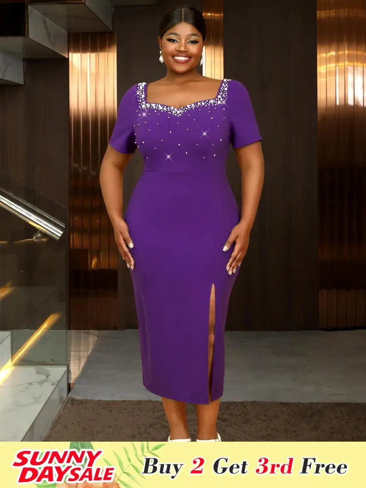 Going Out Outfits V Neck Beaded Bodycon Dress Purple