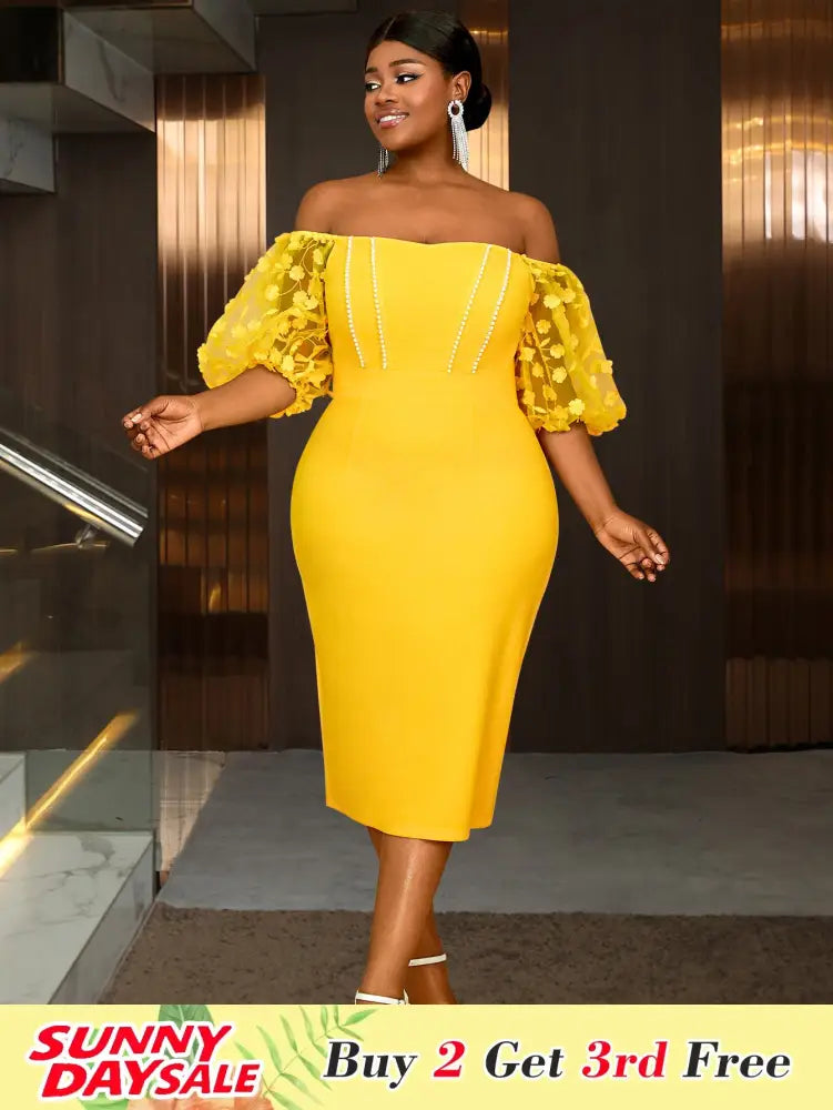 Gold Wedding Guest Dress One Shoulder Floral Sleeves