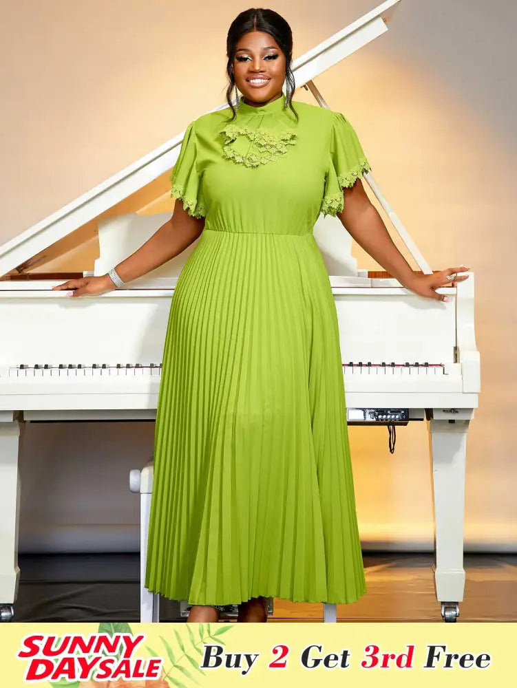 Green Bowtie Butterfly Sleeves pleated a line Dresses