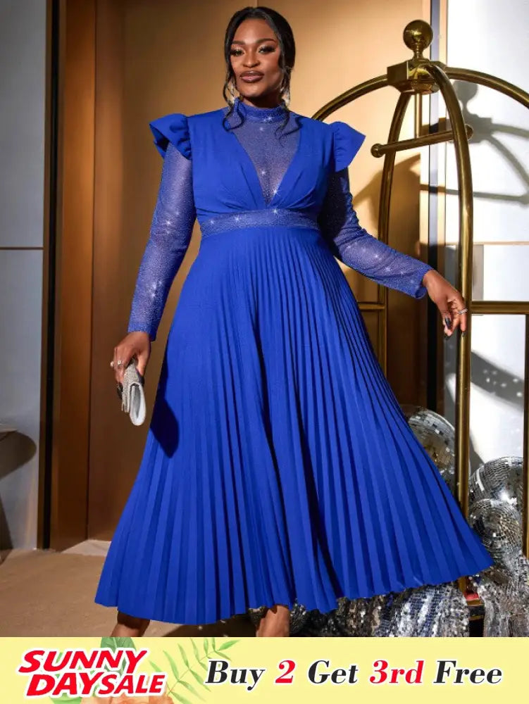 Pleated Dress Mock Neck Sheer Long Sleeve Draped A Line