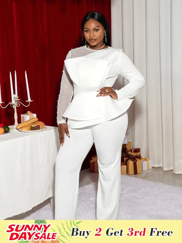 Plus Size Bead Patchwork Party Jumpsuit Long Wide Leg Rompers
