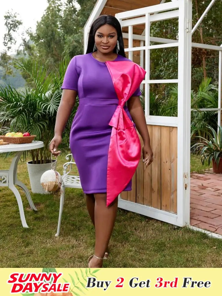 Plus Size Birthday Dresses Women Big Bow Bodycon Dress
