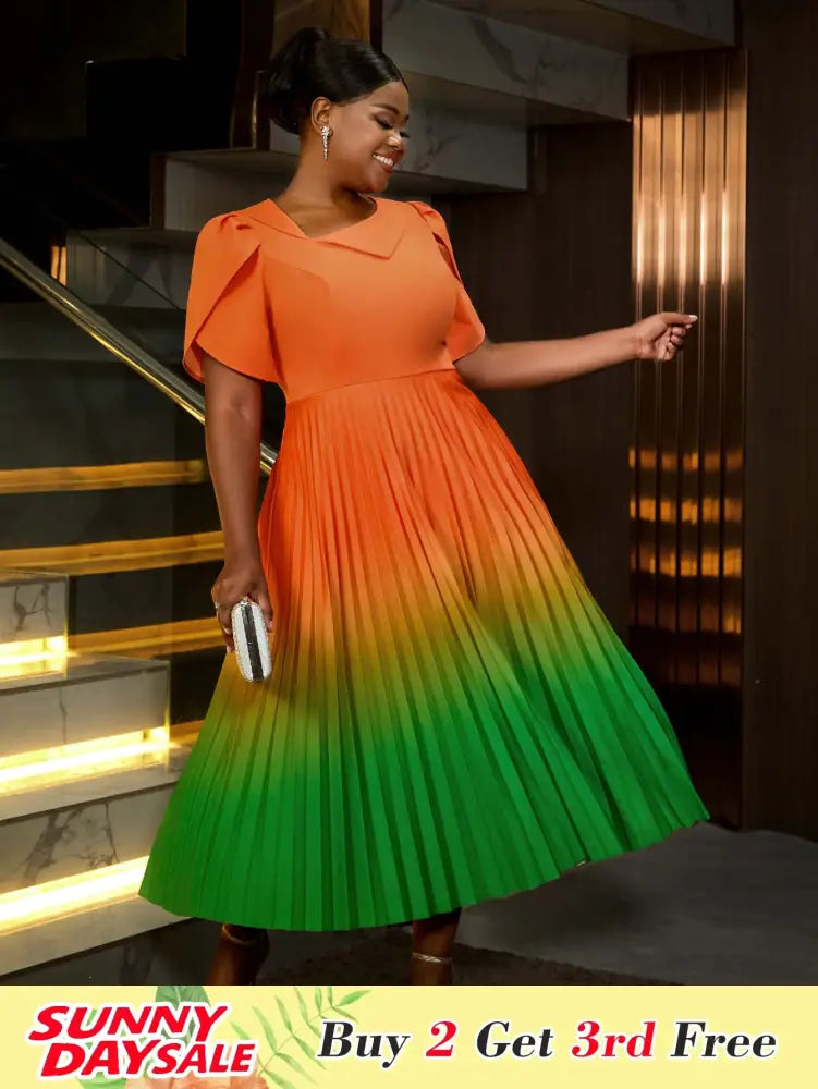 Plus Size Wedding Guest Dresses Orange Gradient Colorblock