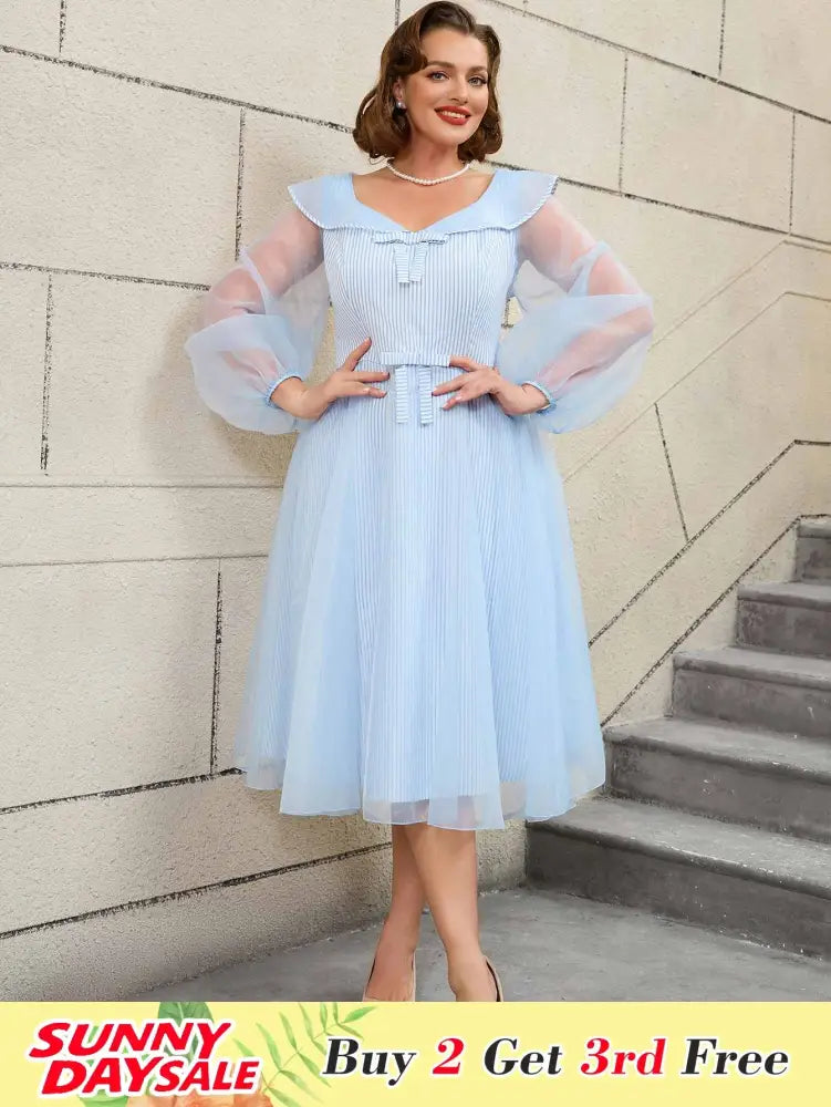 Puff Sleeve A Line Dress Vintage 50s Swing Style
