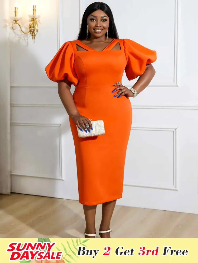 V Neck Cut Out Puff Sleeves Bodycon Party Dresses