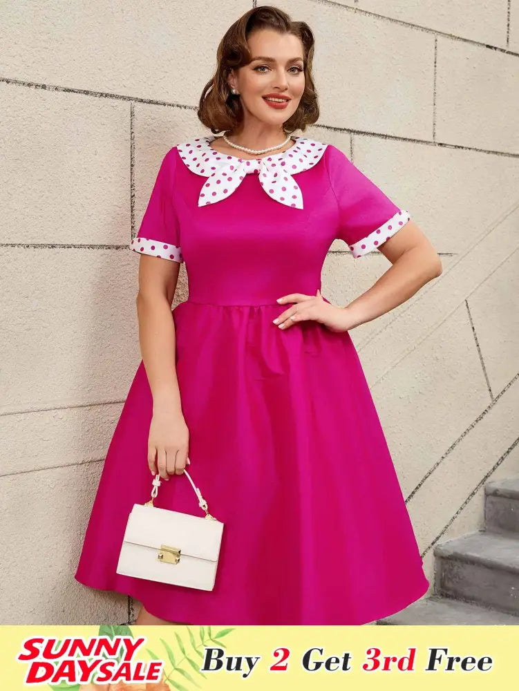 Vintage A Line Polka Dot Dress Contrast Color Design Easter Dresses