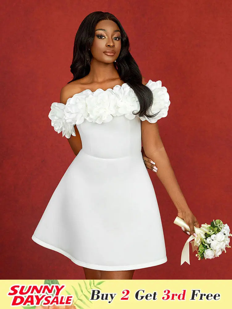 Wedding Guest Mini A Line Dresses Off Shoulder 3D floral