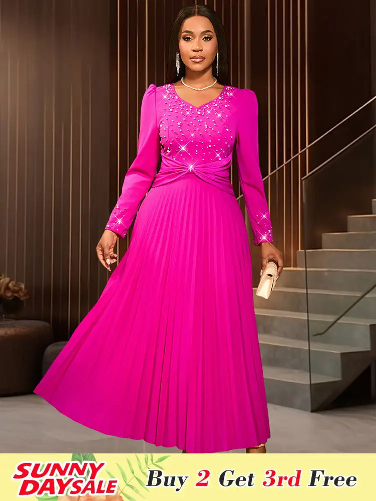 Wedding Guests Dresses Long Sleeve Pleated Beading Outfits