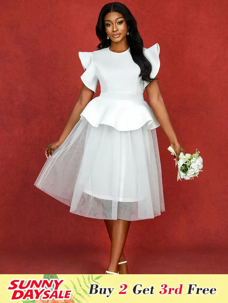 White Bridal Shower Outfit A Line Midi tulle Dresses