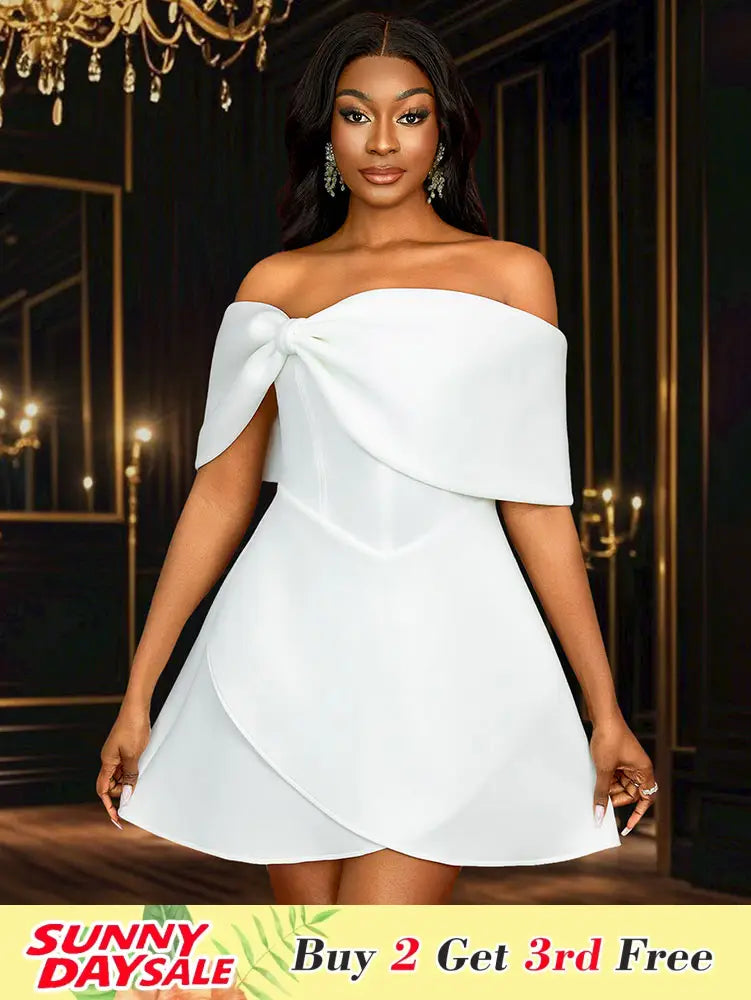White Wedding Shower Dress Bow A Line Grace Short Dresses