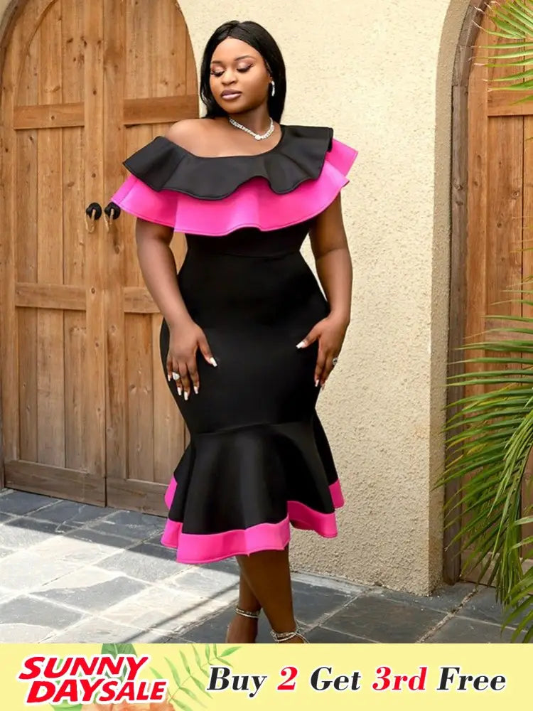 Women Elegant Midi Cocktail Dresses Bodycon Off Shoulder