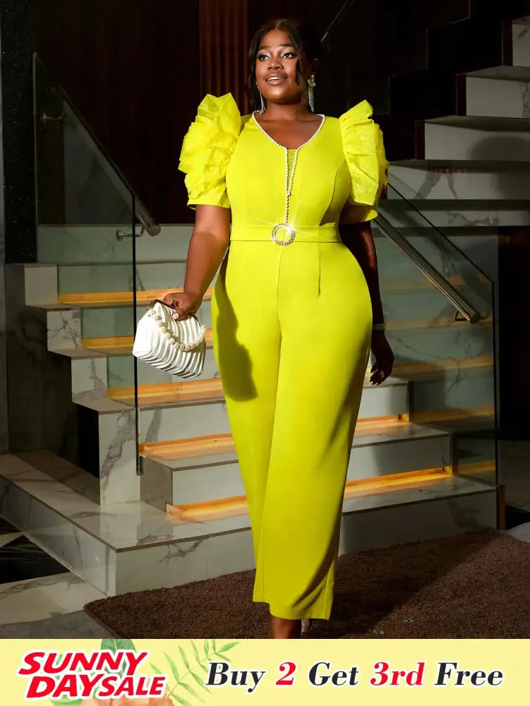 Women's Elegant Jumpsuit Casual Bubble Sleeves V-neck