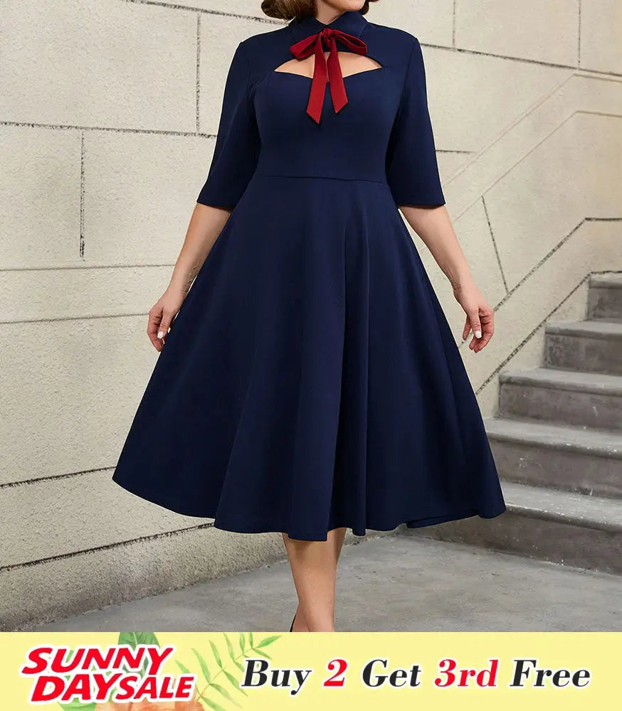Work Holiday Party Dress Hollow Out Bow Grace Draped Dress