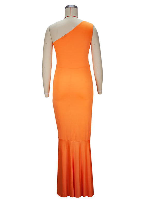 Orange Off Shoulder Ruffle Irregular Side Slit Party Gown Babyshower Elegant Maternity Maxi Dress