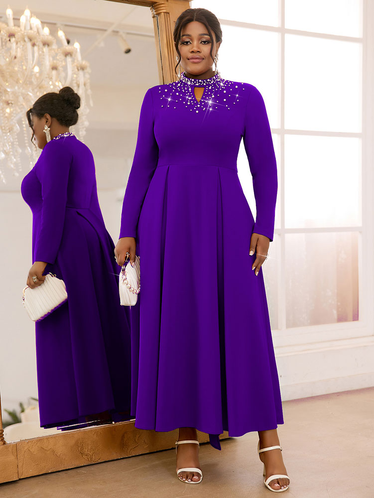 Elegant Beaded A Line Church Dress Pleated Half High Collar