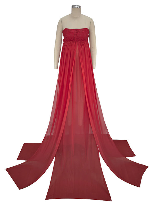 Chiffon Bandeau Flowy Slit Side Wrap Tulle Irregular Photoshoot Maternity Maxi Dress