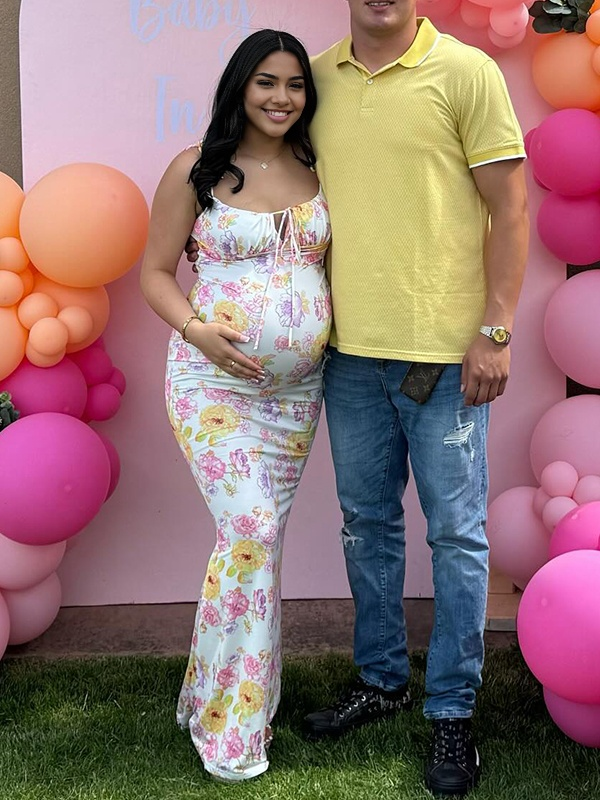 Yellow Crushed Flower Spaghetti Strap lace-up Ruched Banquet Party Baby Shower Maternity Photoshoot Maxi Dress
