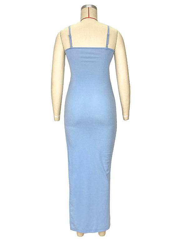 Spaghetti Strap Off Shoulder Feather Splicing Side Slit Bodycon Party Maternity Maxi Dress