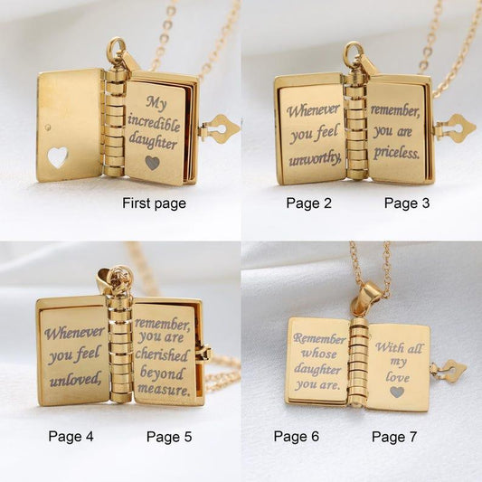 My Little Star Book Necklace – A Letter to My Daughter in a Locket, Adjustable Pendant with Message Inside, Meaningful Jewelry Gift