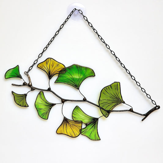 Ginkgo Leaf Stained glass sun catcher window hanging ginko biloba plant garden gift fensterdeko herbst