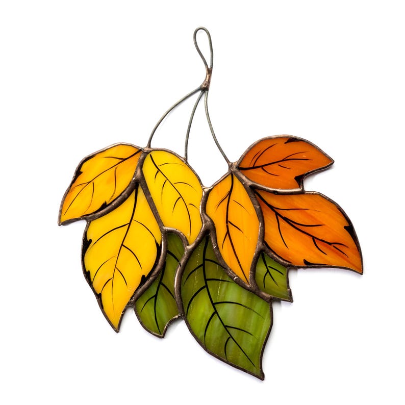 Handcrafted Stained Glass Autumn Leaves | Fall Home Decor & Sun Catcher