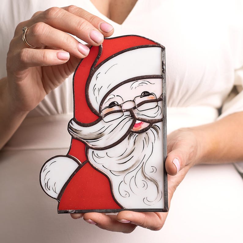 Stained Glass Santa Claus – Christmas Window Corner Decor, Holiday Santa Sun Catcher