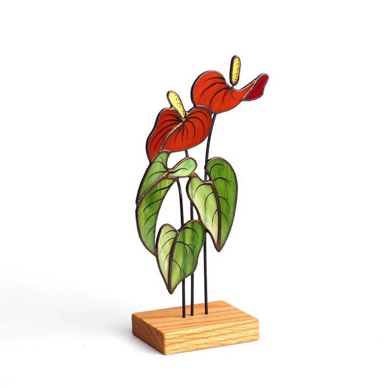 Stained Glass Anthurium Sculpture – Red Tropical Floral Decor