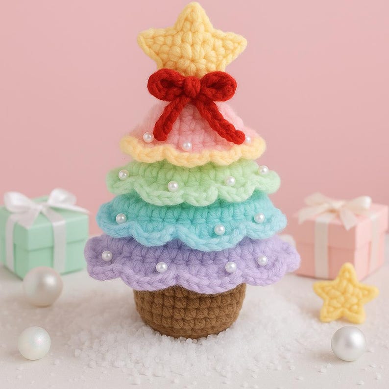 Handmade Crochet Rainbow Christmas Tree: Pastel Holiday Decor