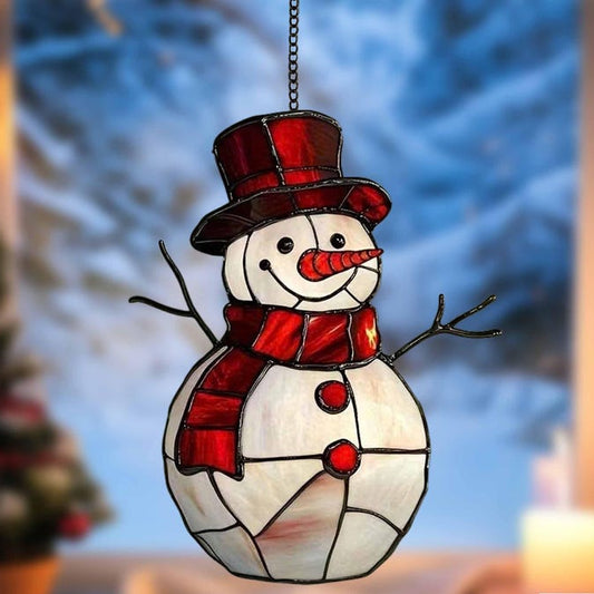 Snowman Christmas Acrylic Suncatcher: Winter Holiday Window Decor