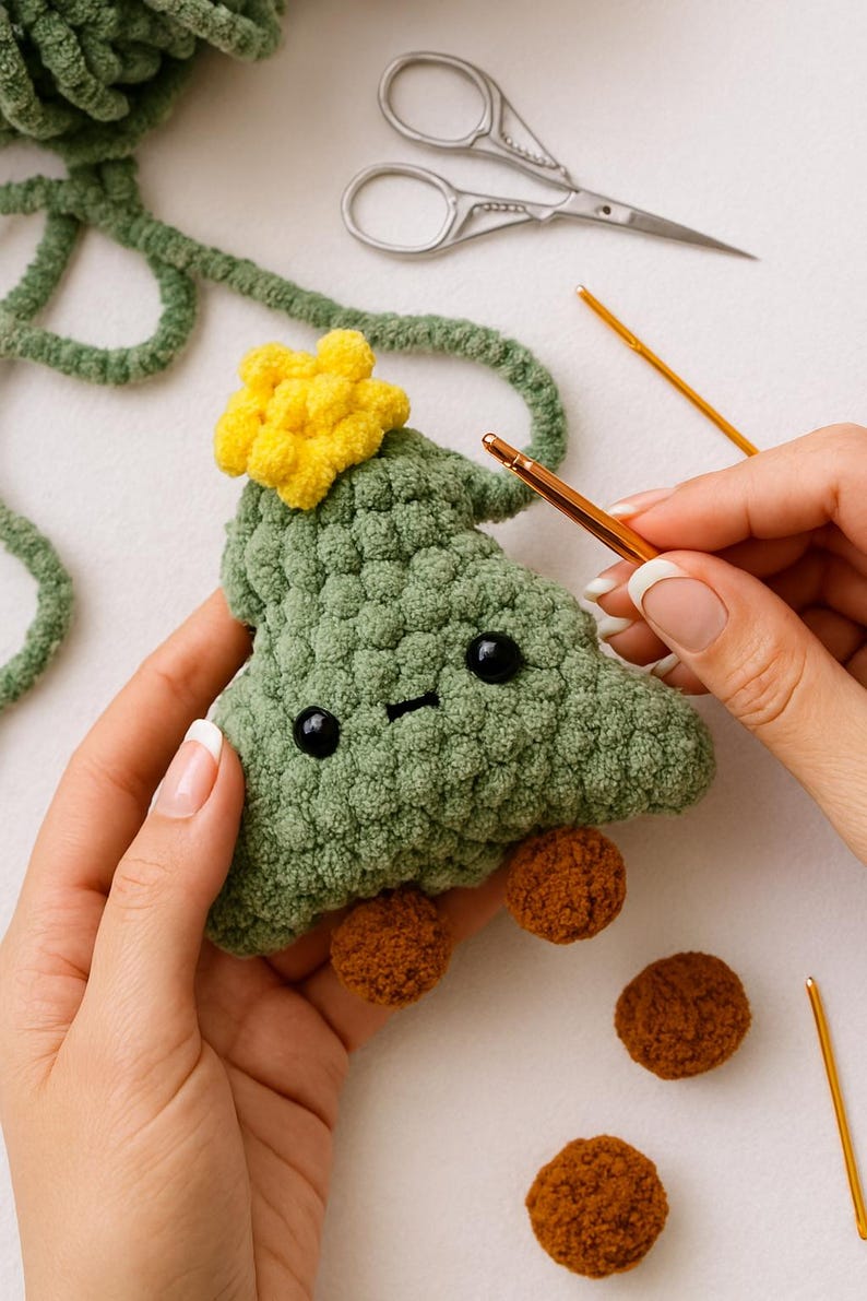 Handmade Crochet Christmas Tree Plush – Soft Holiday Gift Toy with Star – Cute Winter Decor