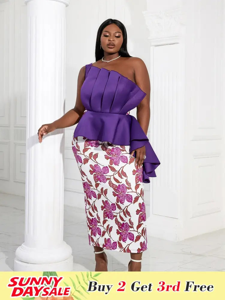 Women One Shoulder Printed Patchwork Party Dress