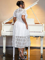 Elegant Lace Midi A Line Wedding Guests Dress Puff Sleeve