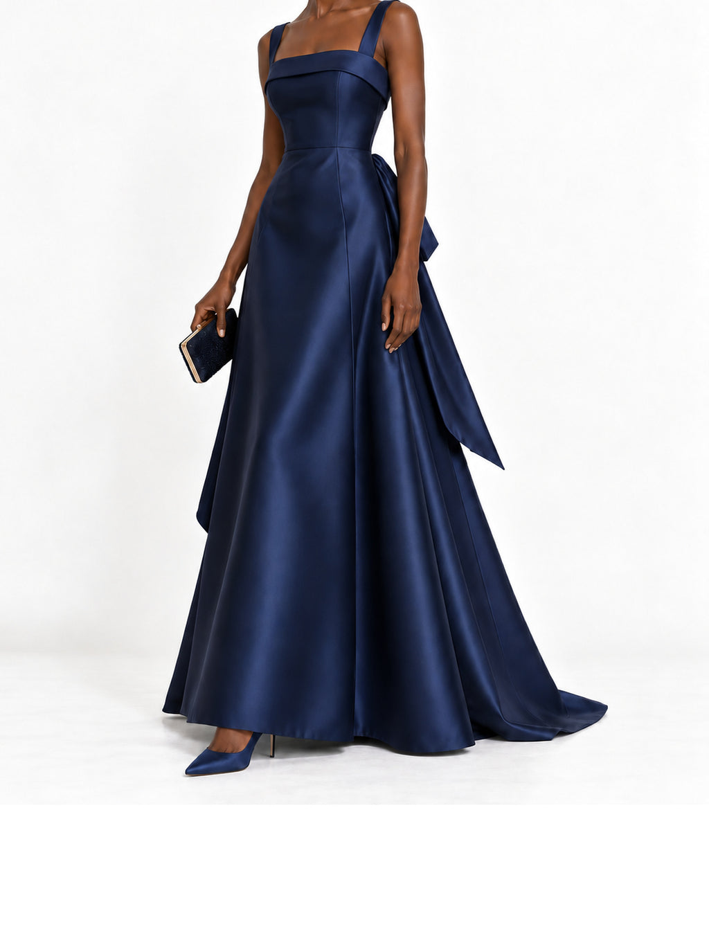 Navy Satin Square Neck Maxi Dress