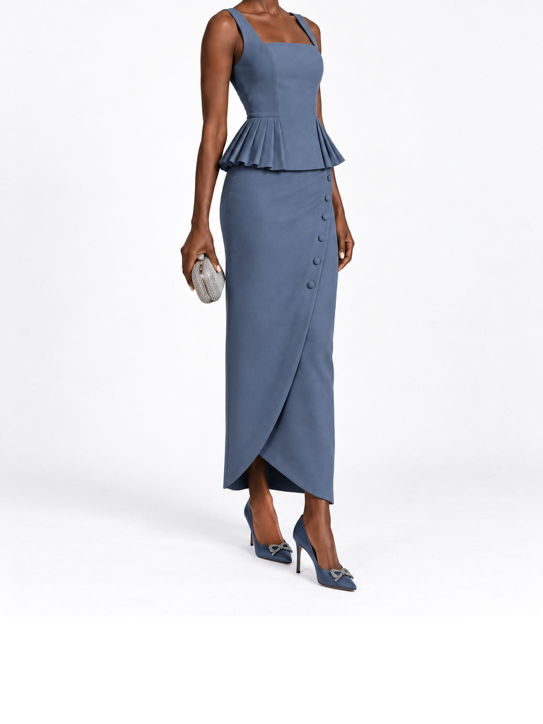 Blue Stretch Peplum Midi Dress