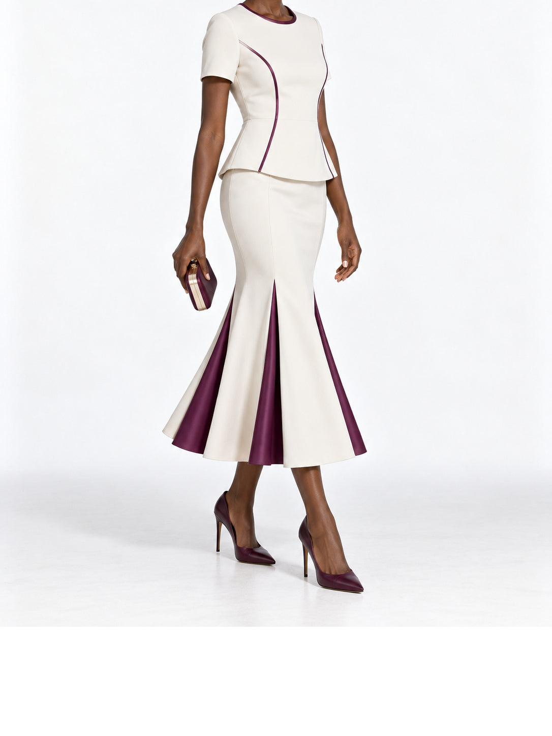 Cream Purple Piping Mermaid Midi Dress