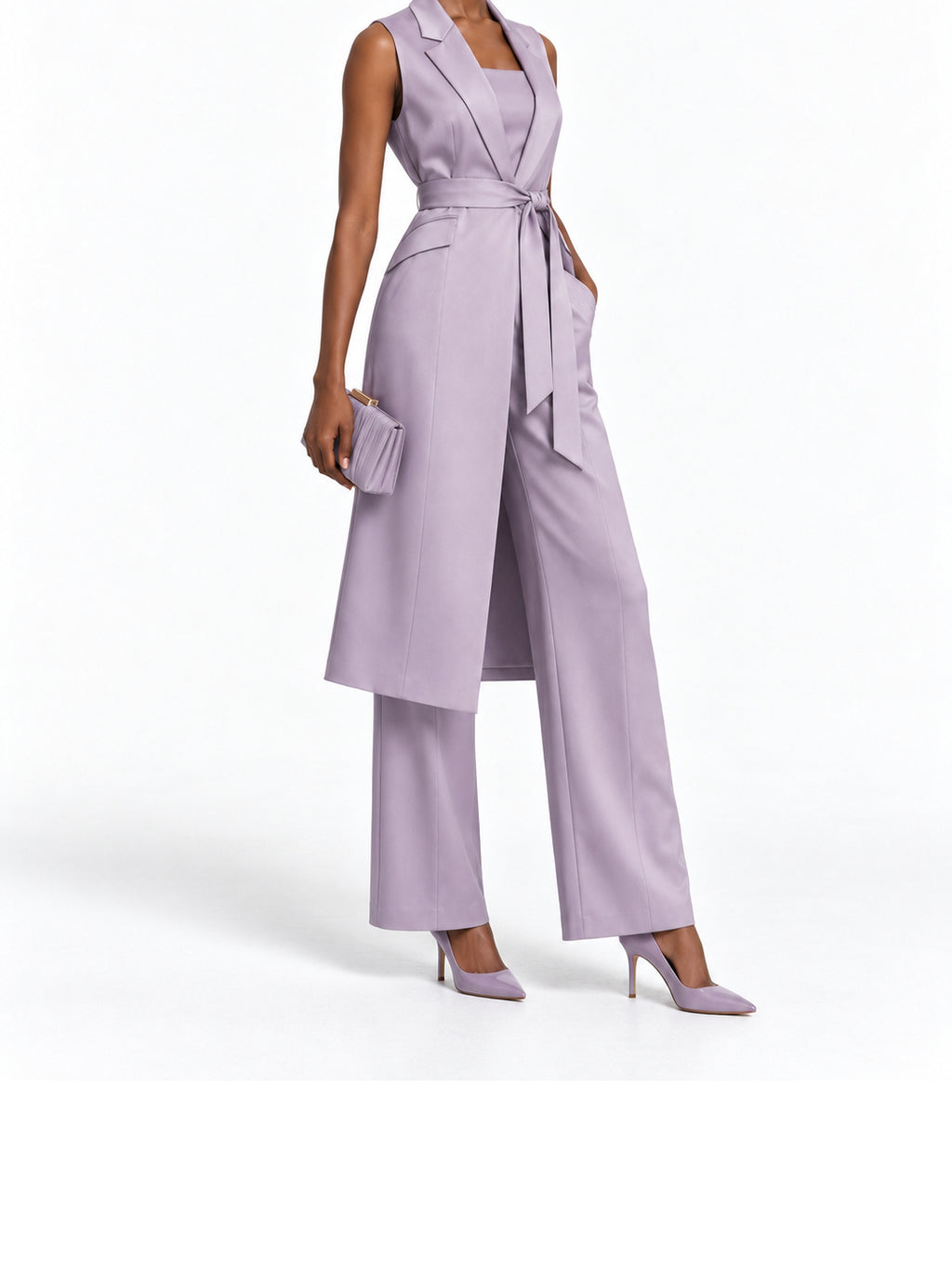 Lilac Satin Sleeveless Wrap Jumpsuit