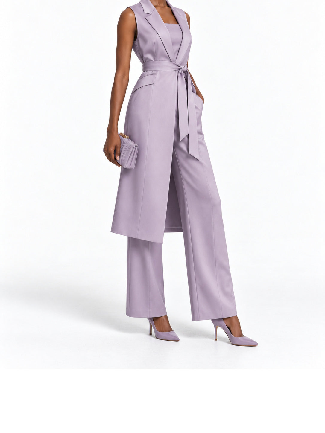 Lilac Satin Sleeveless Wrap Jumpsuit