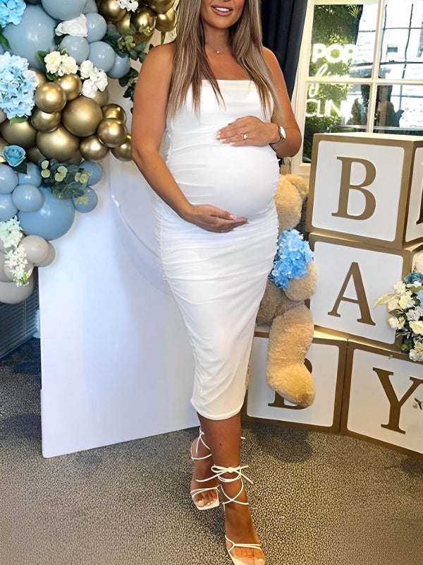 Bandeau Strapless Tube Party Dress Sleeveless Bodycon Babyshower Casual Maternity Maxi Dress