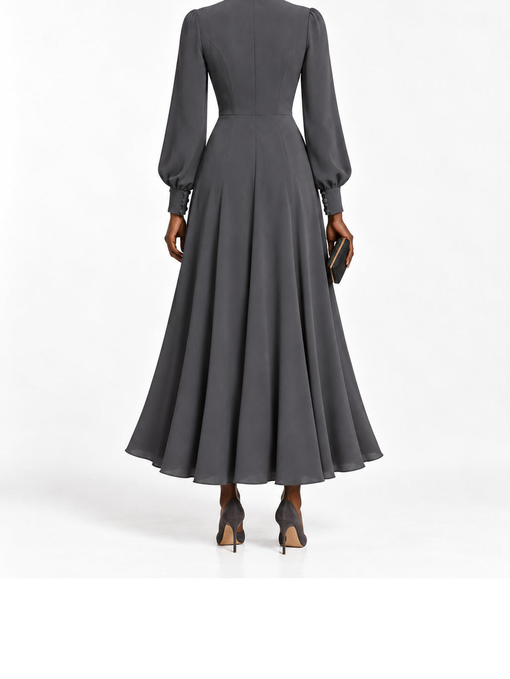 Charcoal Ruffle Front Button Detail Maxi Dress
