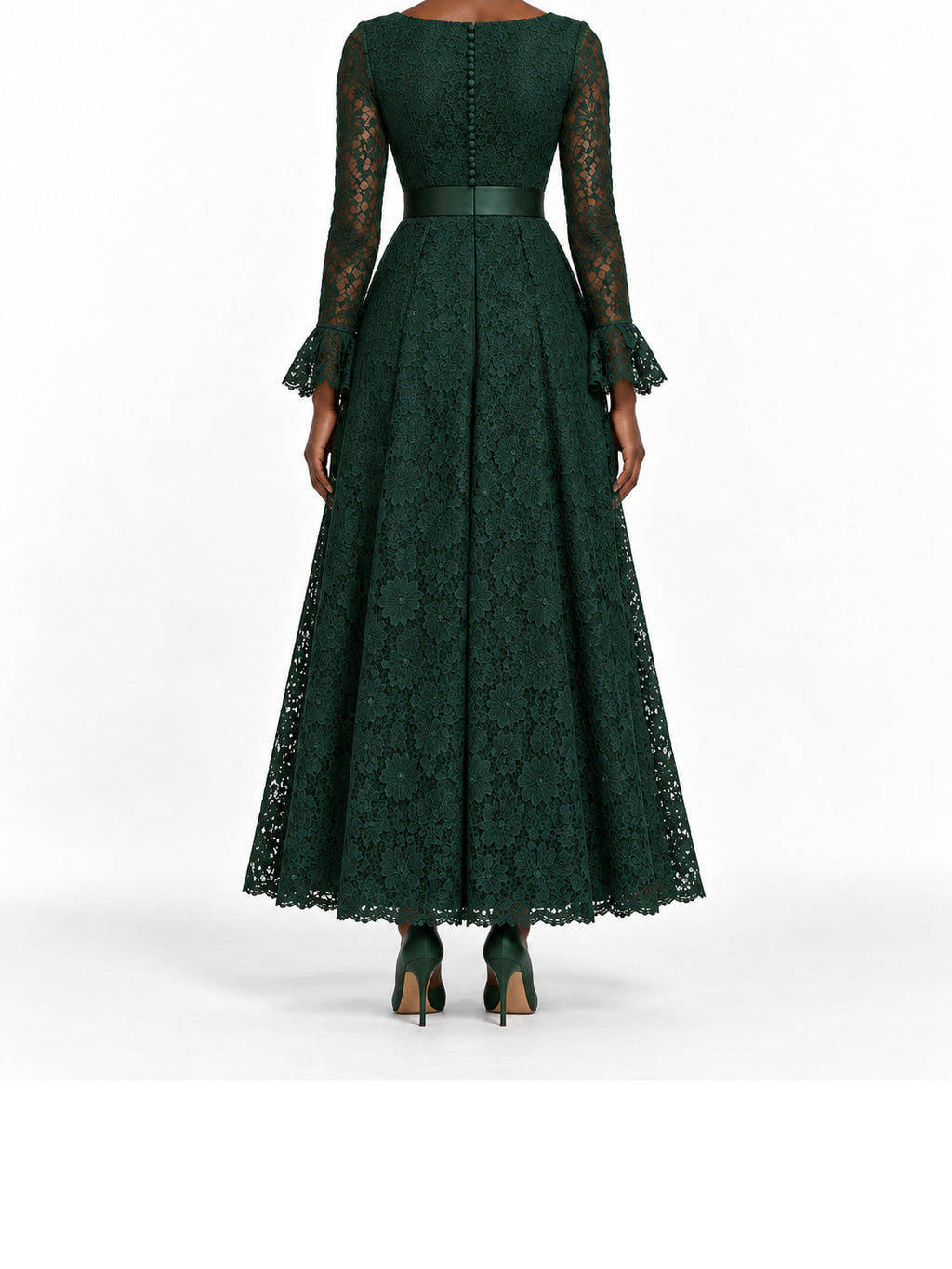 DarkGreen Lace Long Sleeve Maxi Dress