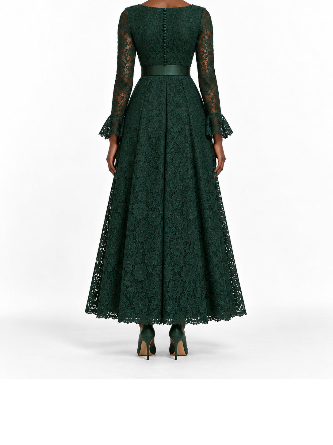 DarkGreen Lace Long Sleeve Maxi Dress